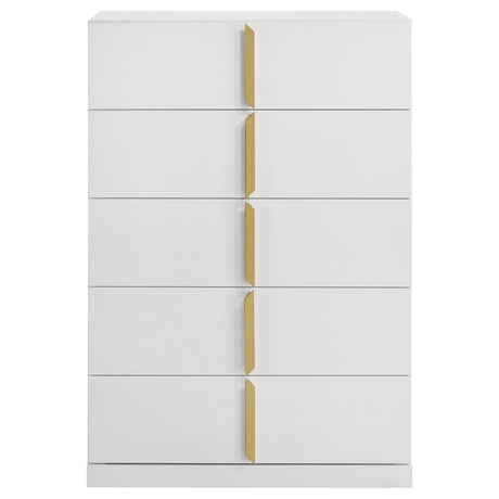 Ines White High Gloss 5-drawer Bedroom Chest of Drawers - Ornate Home