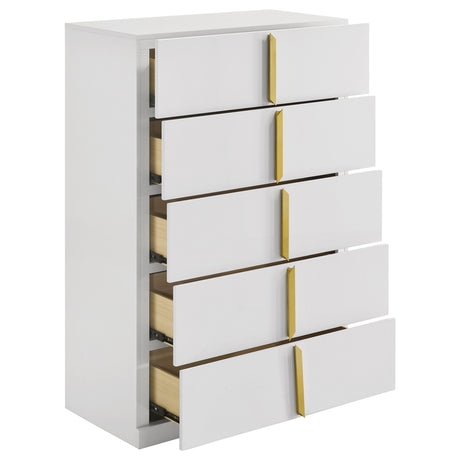Ines White High Gloss 5-drawer Bedroom Chest of Drawers - Ornate Home