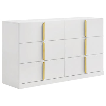 Ines White High Gloss 6-drawer Bedroom Dresser Cabinet - Ornate Home