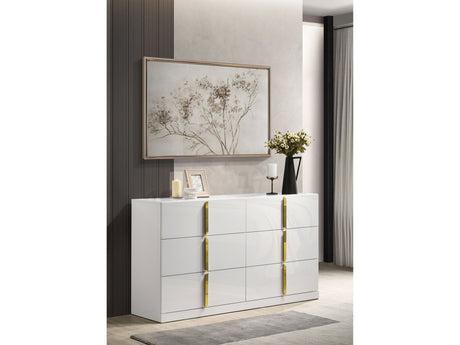 Ines White High Gloss 6-drawer Bedroom Dresser Cabinet - Ornate Home
