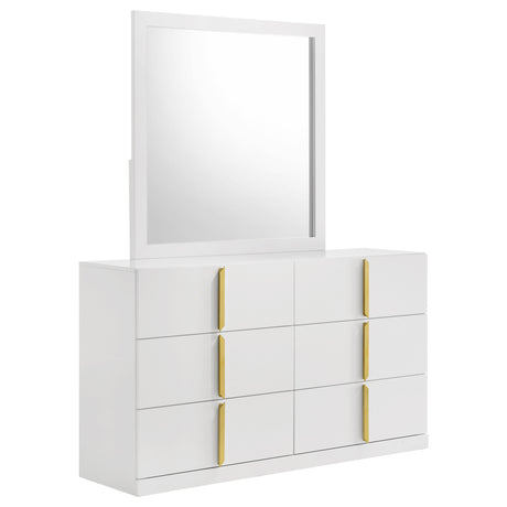 Ines White High Gloss 6-drawer Bedroom Dresser with Mirror - Ornate Home