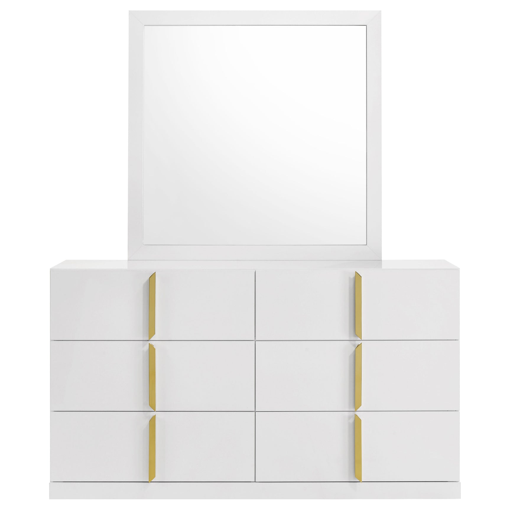 Ines White High Gloss 6-drawer Bedroom Dresser with Mirror - Ornate Home