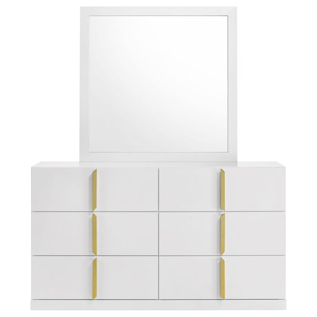 Ines White High Gloss 6-drawer Bedroom Dresser with Mirror - Ornate Home