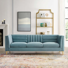 Ingenuity Light Blue Channel Tufted Performance Velvet Sofa - Ornate Home