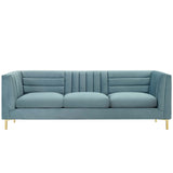 Ingenuity Light Blue Channel Tufted Performance Velvet Sofa - Ornate Home