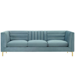 Ingenuity Light Blue Channel Tufted Performance Velvet Sofa - Ornate Home