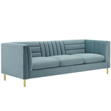 Ingenuity Light Blue Channel Tufted Performance Velvet Sofa - Ornate Home