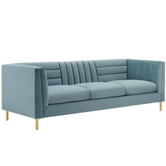 Ingenuity Light Blue Channel Tufted Performance Velvet Sofa - Ornate Home