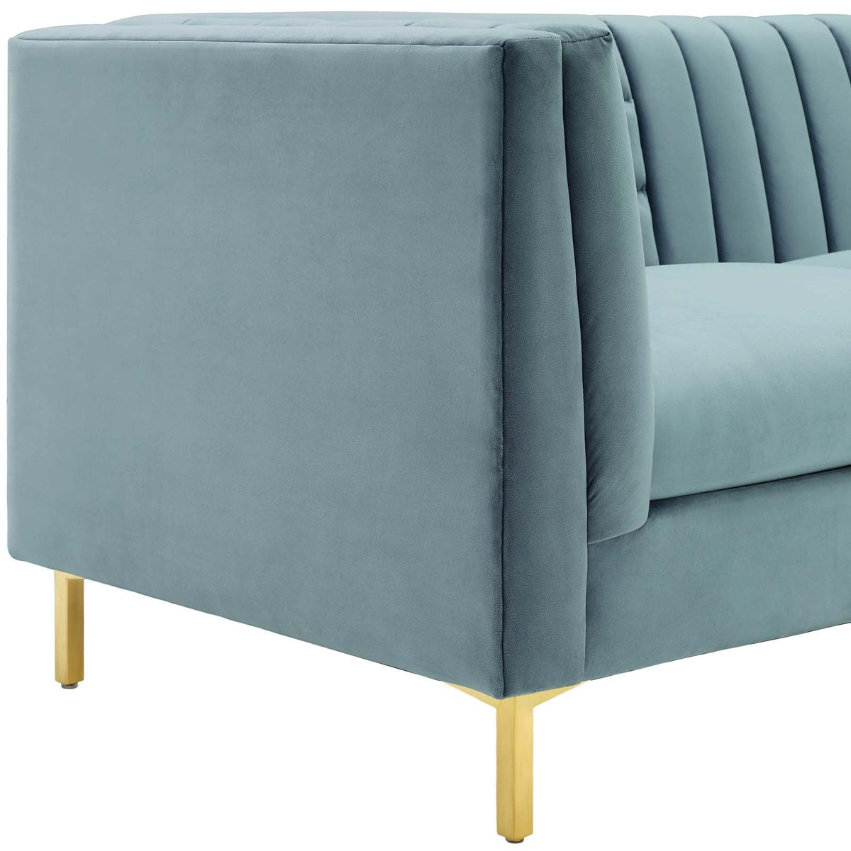 Ingenuity Light Blue Channel Tufted Performance Velvet Sofa - Ornate Home