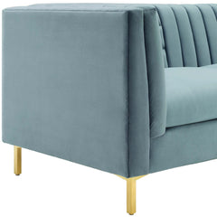 Ingenuity Light Blue Channel Tufted Performance Velvet Sofa - Ornate Home