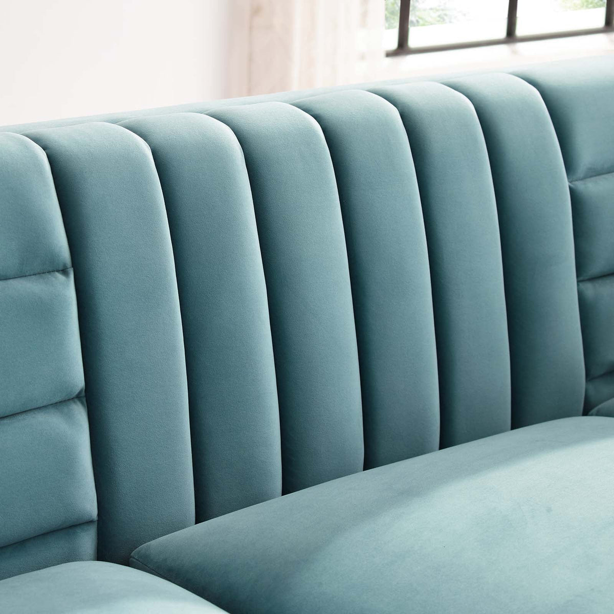 Ingenuity Light Blue Channel Tufted Performance Velvet Sofa - Ornate Home