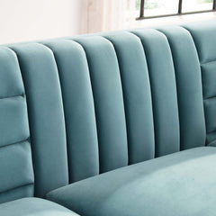 Ingenuity Light Blue Channel Tufted Performance Velvet Sofa - Ornate Home