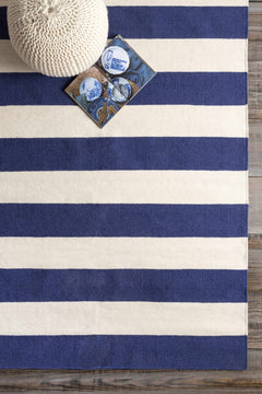 Ingersoll 8x11 Blue&White Striped Wool Rug - Clearance - Ornate Home