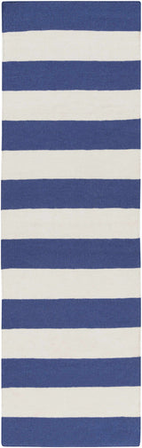 Ingersoll 8x11 Blue&White Striped Wool Rug - Clearance - Ornate Home