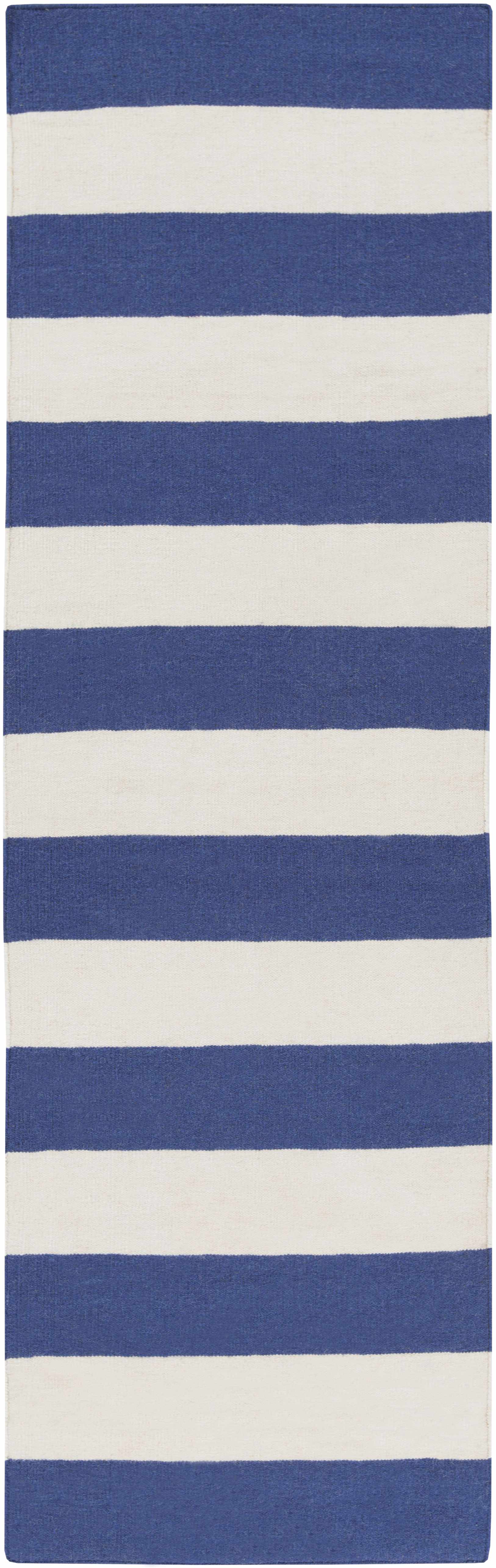 Ingersoll 8x11 Blue&White Striped Wool Rug - Clearance - Ornate Home