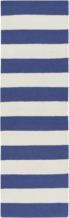 Ingersoll 8x11 Blue&White Striped Wool Rug - Clearance - Ornate Home
