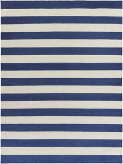 Ingersoll 8x11 Blue&White Striped Wool Rug - Clearance - Ornate Home