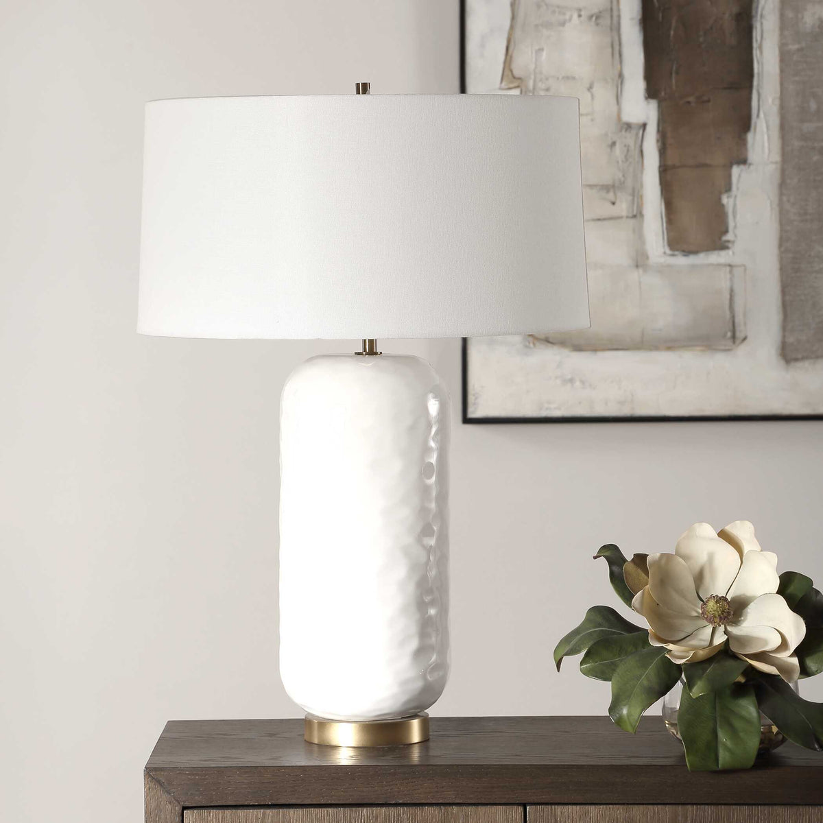Iona White Glaze Table Lamp - Ornate Home