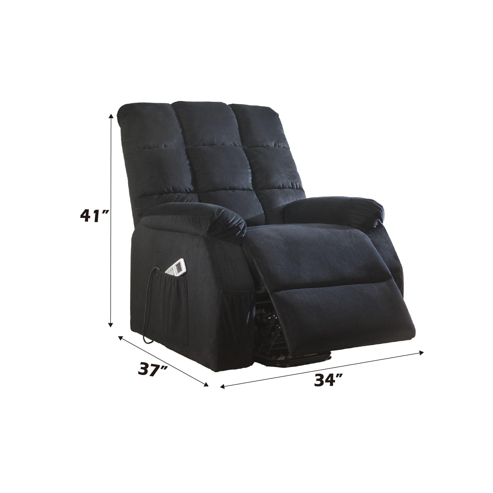 Ipompea Black Velvet Recliner w/Power Lift & Massage - Ornate Home