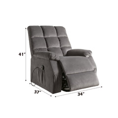 Ipompea Gray Velvet Recliner w/Power Lift & Massage - Ornate Home
