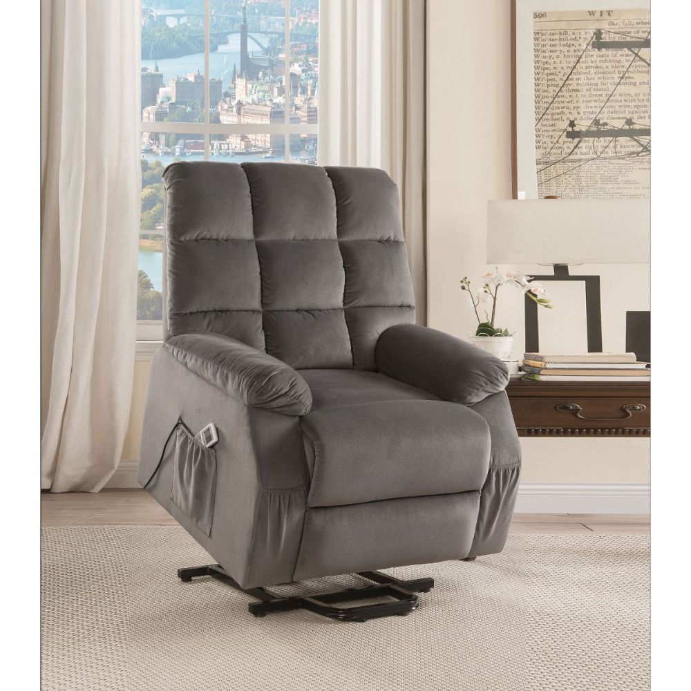 Ipompea Gray Velvet Recliner w/Power Lift & Massage - Ornate Home