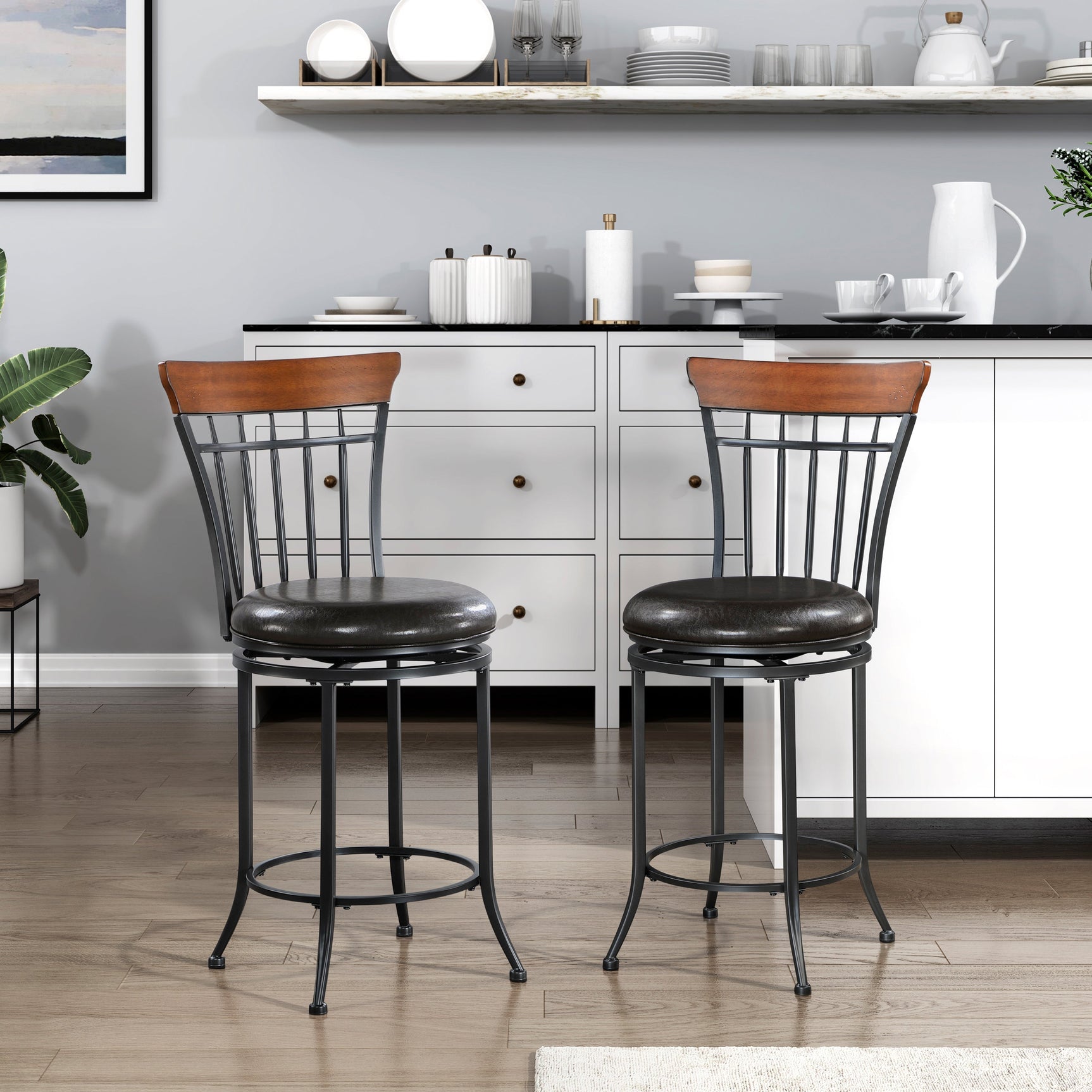 Ira Black/Brown Swivel Counter Height Chair (Set of 2) - Ornate Home