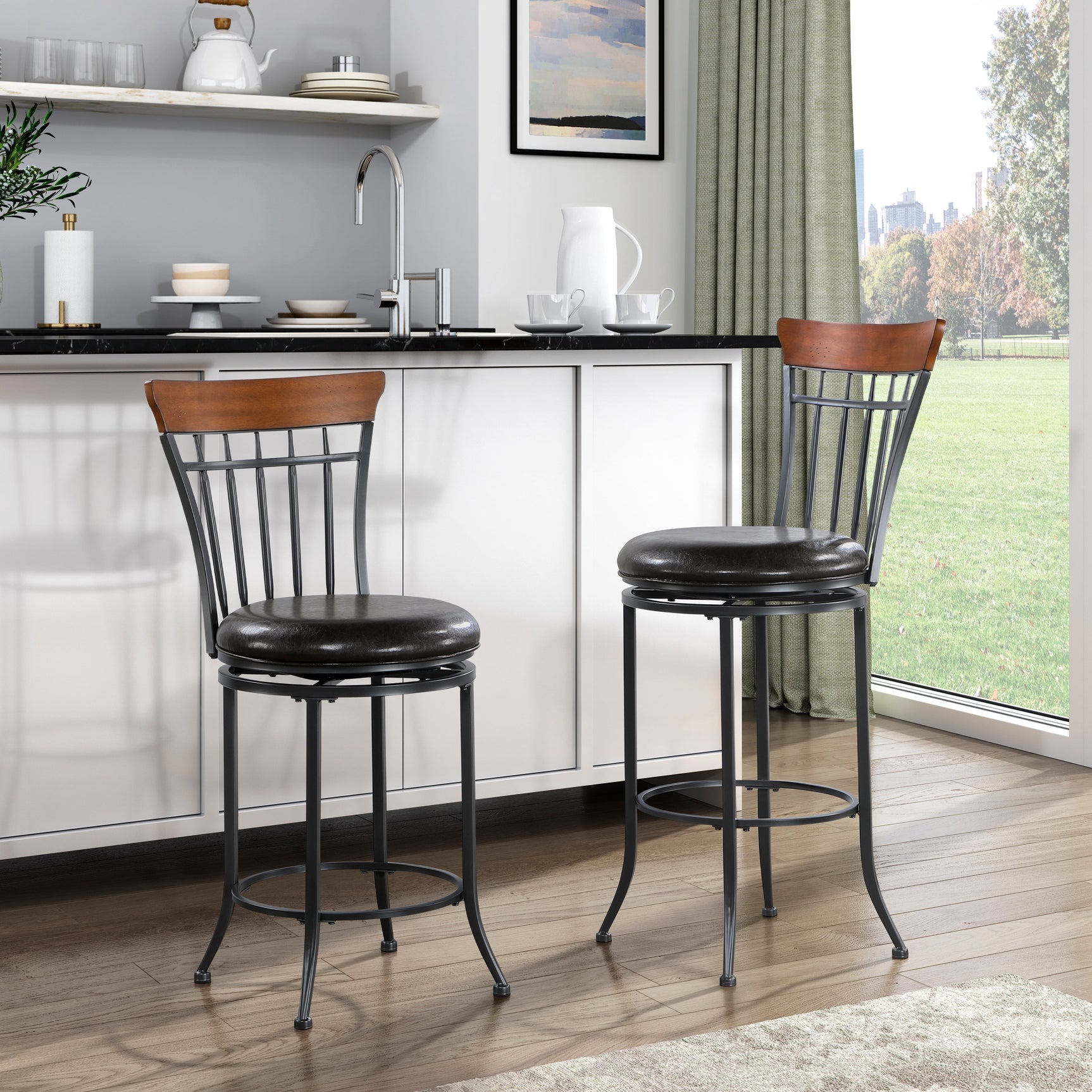 Ira Black/Brown Swivel Pub Height Chair (Set of 2) - Ornate Home