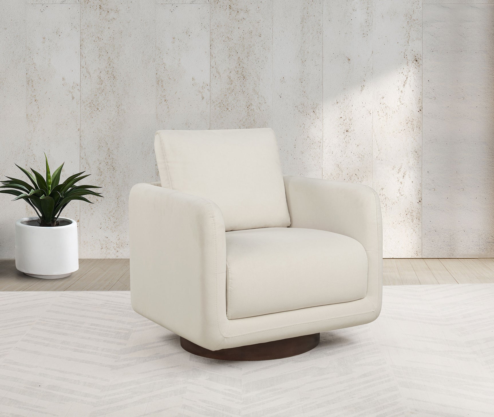 Iris Ivory Fabric Upholstered Swivel Accent Chair - Ornate Home