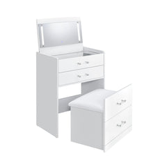 Irvine Glossy White Mini Dressing Table with Stool, LED and USB - Ornate Home