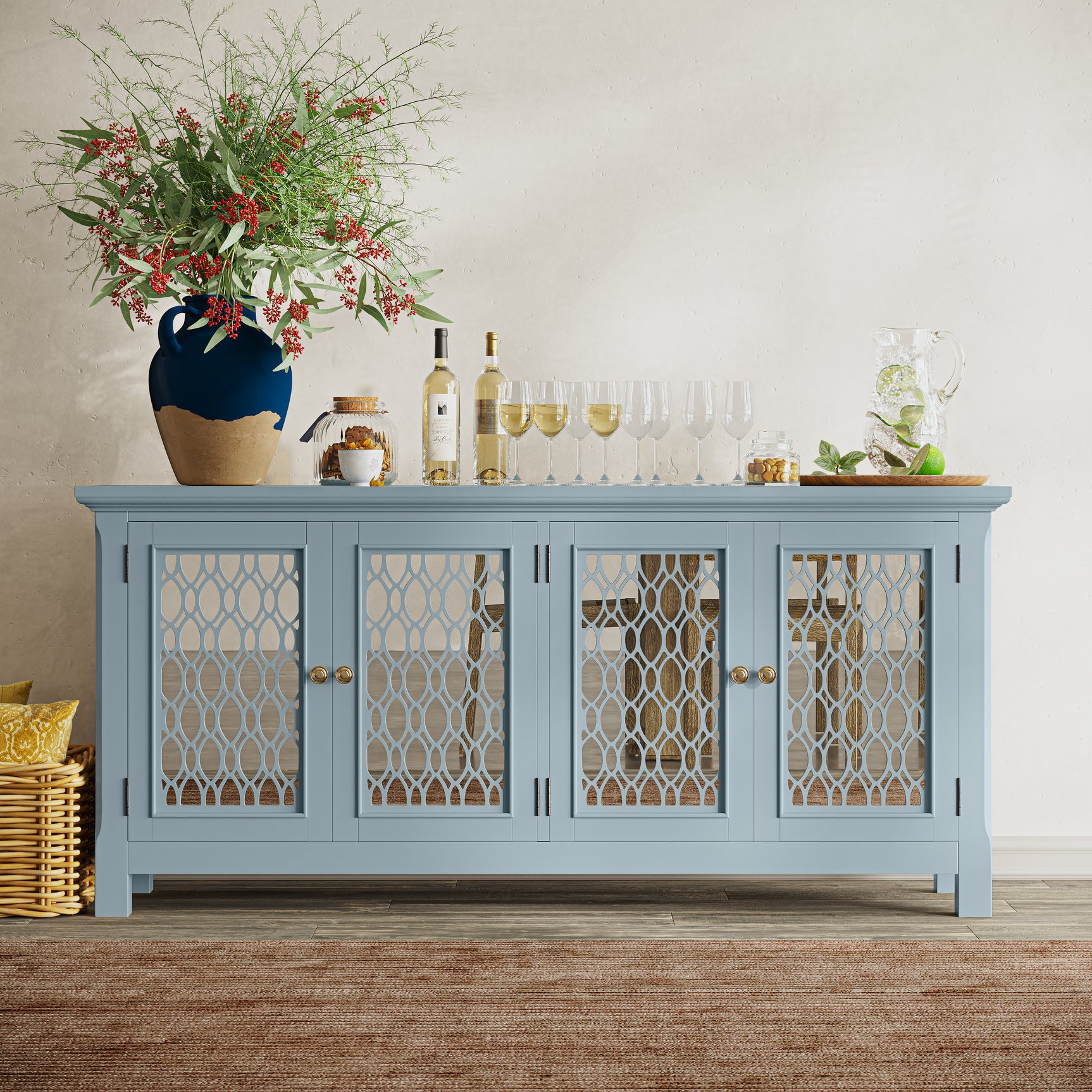 Isabella Blue 69 Mirrored Accent Cabinet - Ornate Home