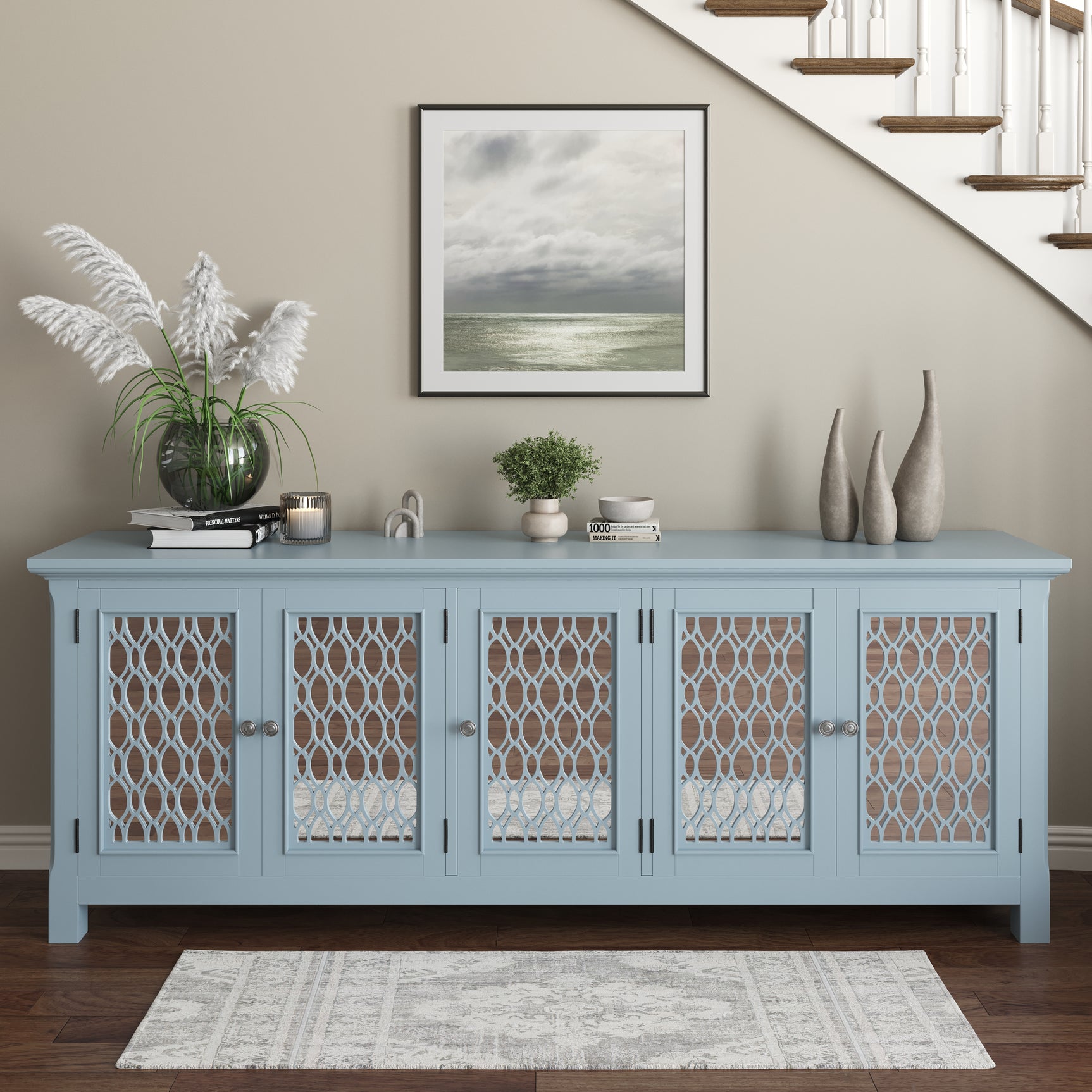 Isabella Blue 86 Mirrored Accent Cabinet - Ornate Home