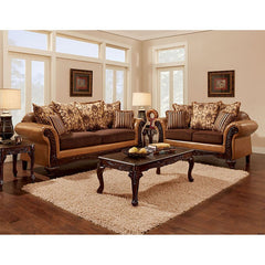 Isabella Dark Brown/Camel/Dark Cherry Loveseat - Ornate Home