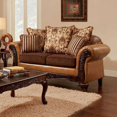 Isabella Dark Brown/Camel/Dark Cherry Loveseat - Ornate Home