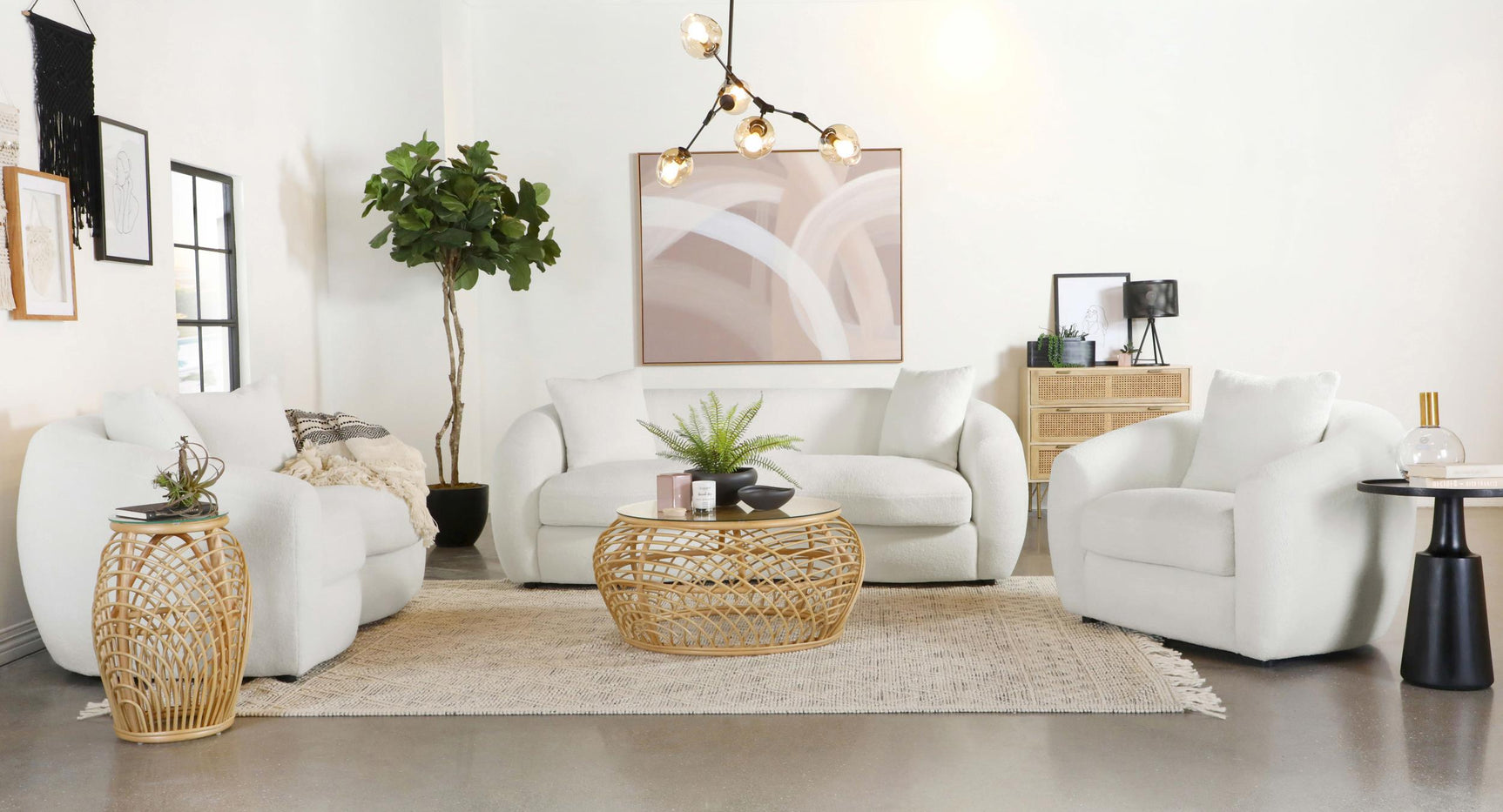 Isabella Natural Faux Sheepskin Upholstered Sofa - Ornate Home