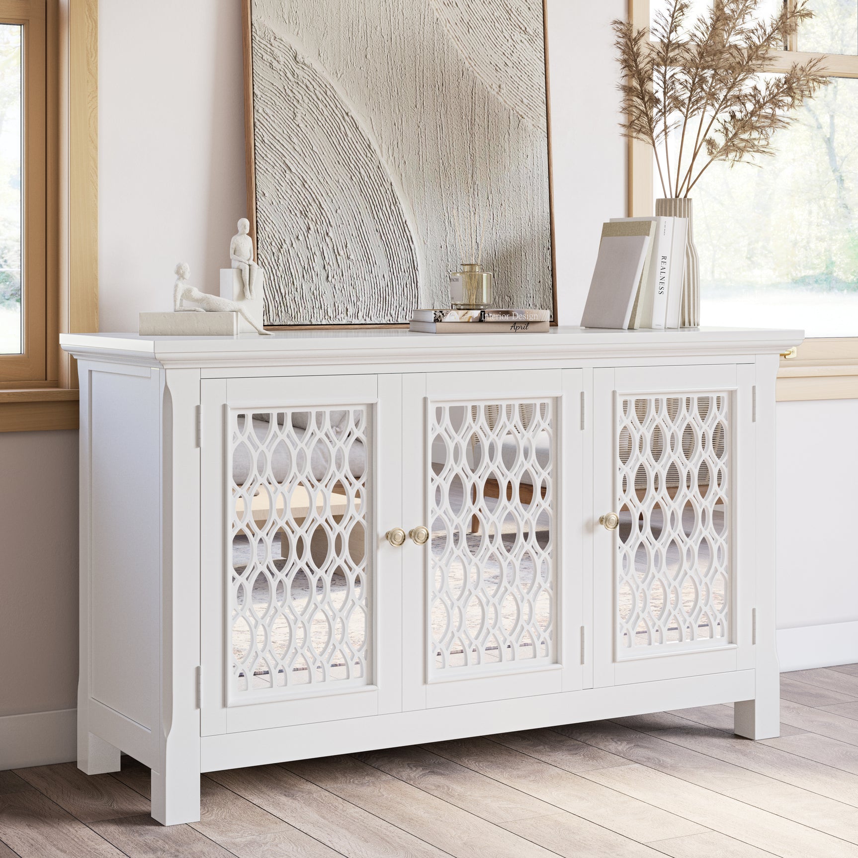 Isabella White 54 Mirrored Accent Cabinet - Ornate Home