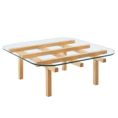 Isby Oak 35 Inch Tempered Glass Coffee Table - Ornate Home
