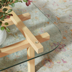Isby Oak 35 Inch Tempered Glass Coffee Table - Ornate Home