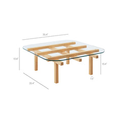 Isby Oak 35 Inch Tempered Glass Coffee Table - Ornate Home