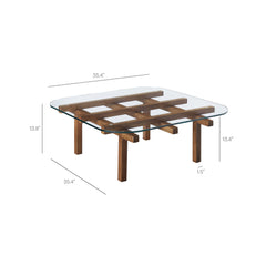 Isby Walnut 35 Inch Tempered Glass Coffee Table - Ornate Home