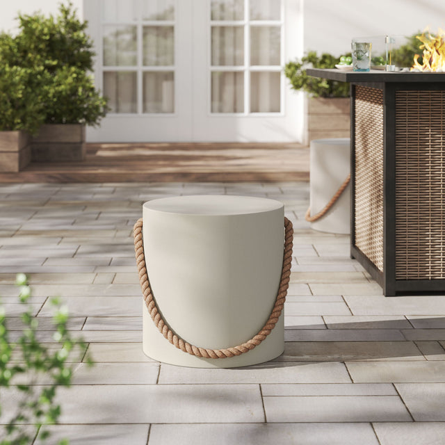 Isera Light Gray Indoor - Outdoor Patio Rope Concrete Side Table Stool - Ornate Home