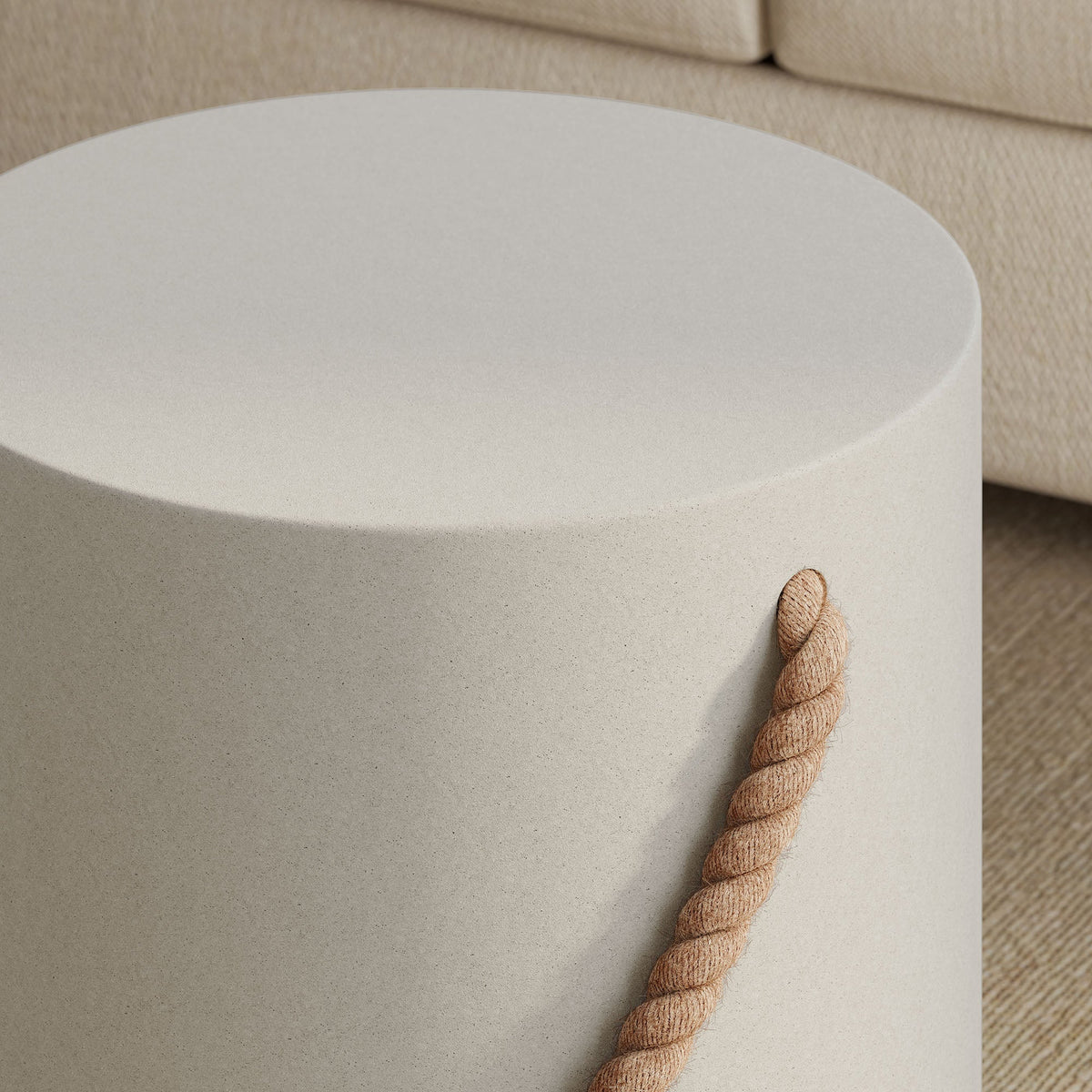 Isera Light Gray Indoor - Outdoor Patio Rope Concrete Side Table Stool - Ornate Home