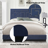 Ishiko III Dark Blue Velvet Upholstered Bed - Ornate Home