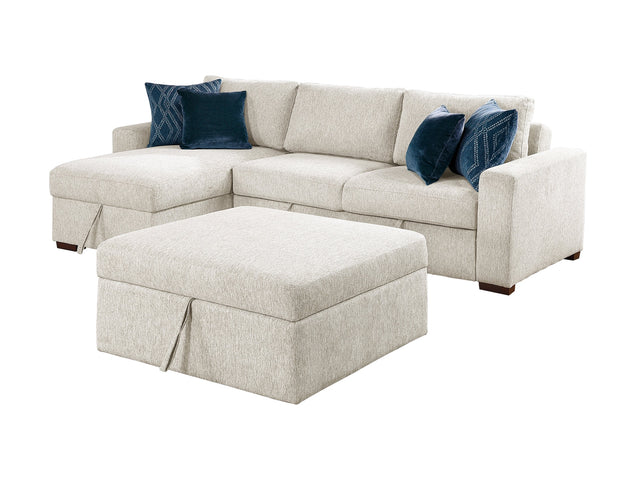 Isla Beige 3-Piece Sectional w/ Reversible Chaise and Pull-Out Bed & Ottoman - Ornate Home
