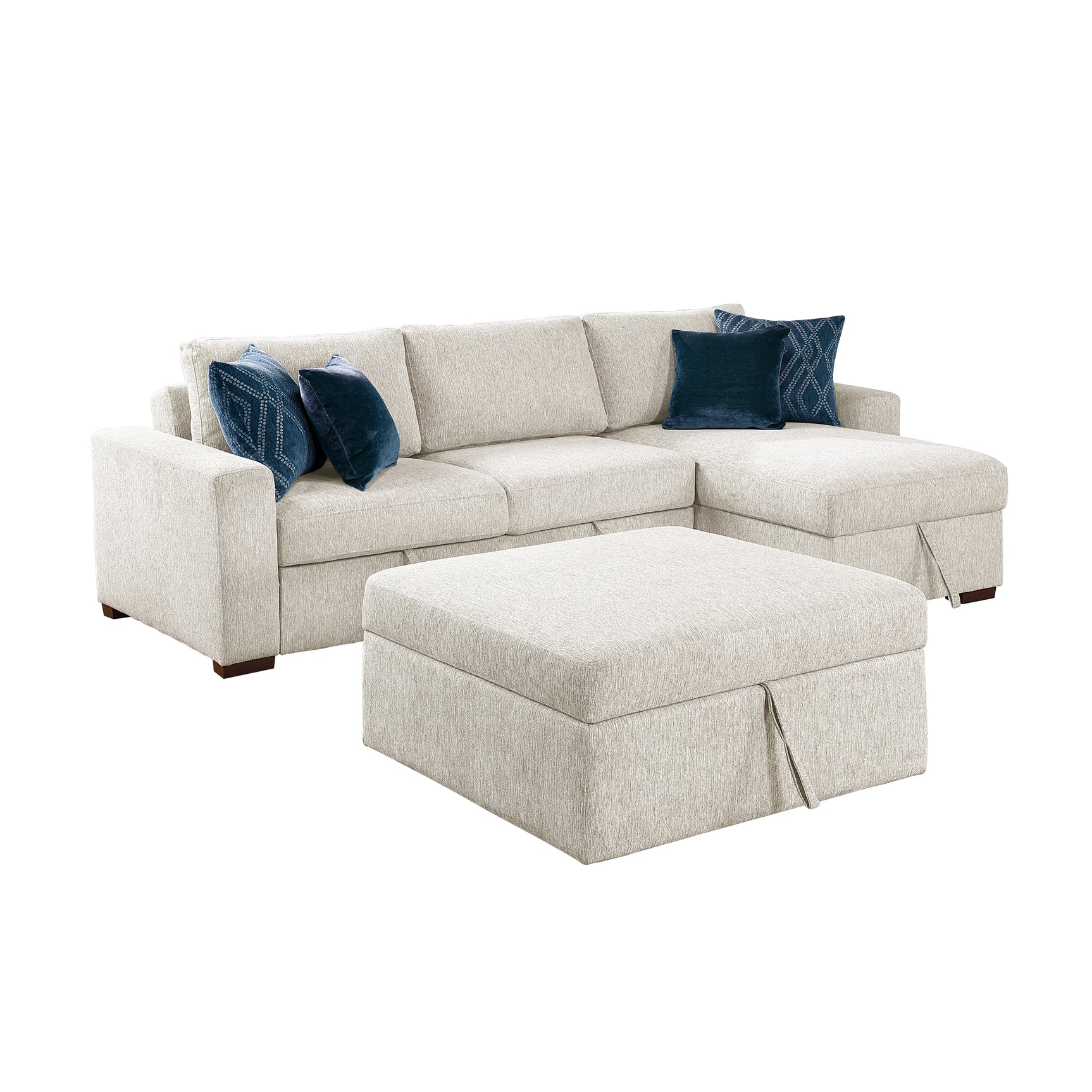 Isla Beige 3-Piece Sectional w/ Reversible Chaise and Pull-Out Bed & Ottoman - Ornate Home