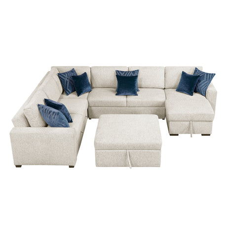 Isla Beige 5-Piece Sectional w/ Reversible Chaise and Pull-Out Bed & Ottoman - Ornate Home
