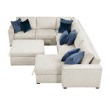 Isla Beige 5-Piece Sectional w/ Reversible Chaise and Pull-Out Bed & Ottoman - Ornate Home