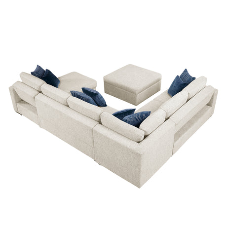 Isla Beige 5-Piece Sectional w/ Reversible Chaise and Pull-Out Bed & Ottoman - Ornate Home