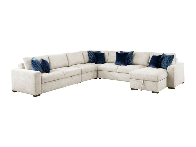 Isla Beige 5-Piece Sectional with Reversible Chaise and Pull-Out Bed & Ottoman - Ornate Home
