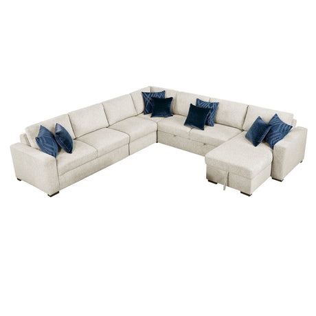 Isla Beige 5-Piece Sectional with Reversible Chaise and Pull-Out Bed & Ottoman - Ornate Home