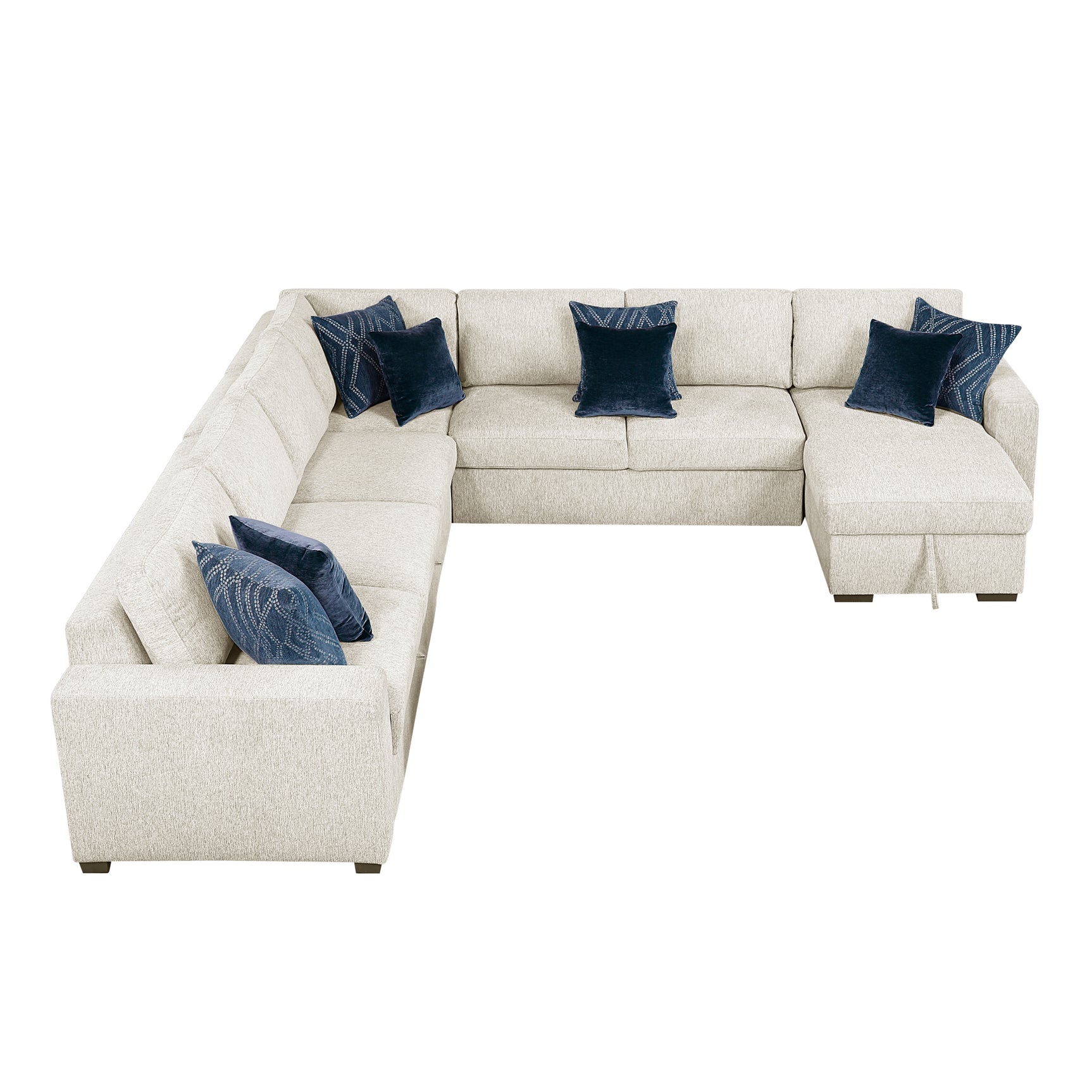 Isla Beige 5-Piece Sectional with Reversible Chaise and Pull-Out Bed & Ottoman - Ornate Home